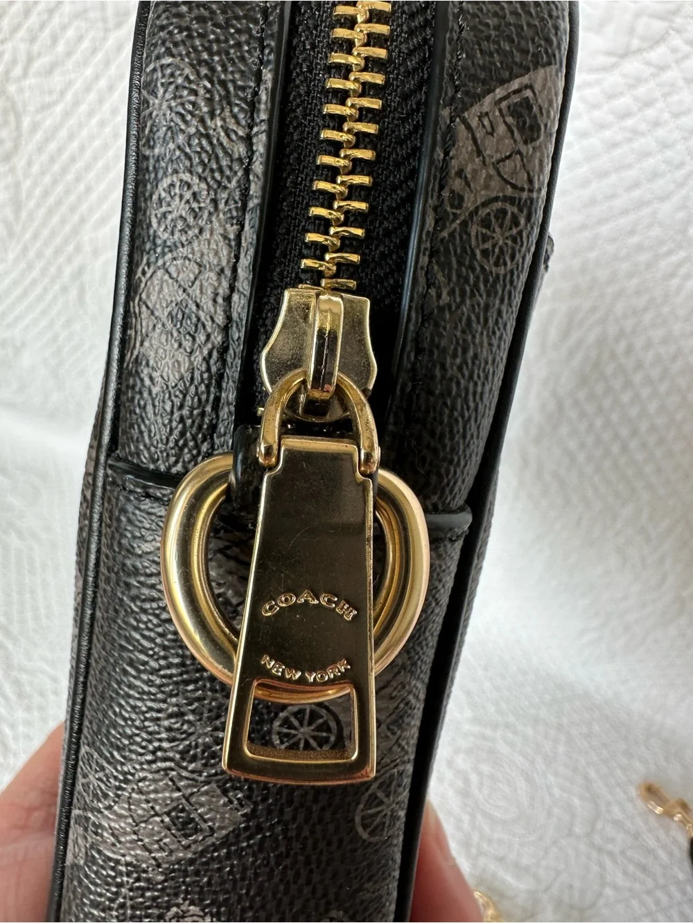 Coach Black Signature Print Crossbody Phone Pouch with Gold Hardware - Picture 7 of 8
